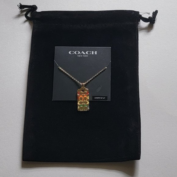 Coach Signature Quilted C Tag Enamel Pendant Necklace - Picture 4 of 7